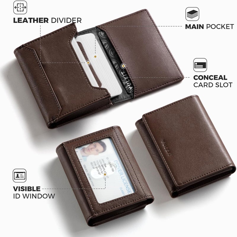 VULKIT Business Card Holder Premium Leather RFID Blocking Card Case With ID Window Magnetic Closure Holds Up to 40 Business Cards - Image 3